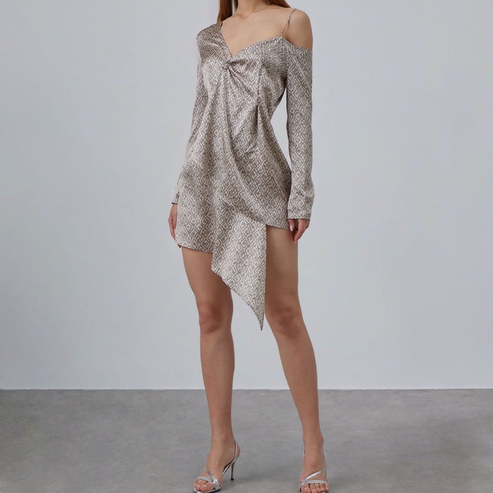 Silk Maison - Romantic Allure Off-Shoulder Asymmetrical Silk Dress